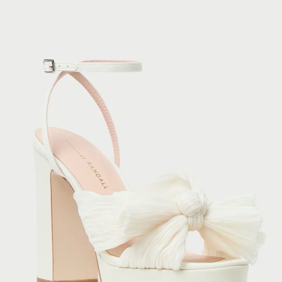 LOEFFLER RANDALL Natalia bow-embellished plissé-organza platform sandals